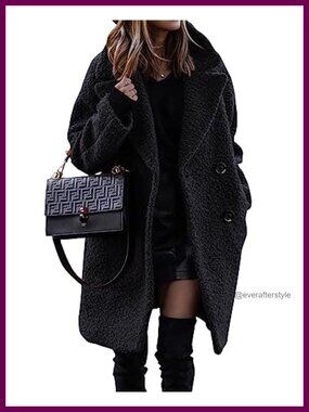 Faux Fur Sherpa Coat Double Breasted Notched Lapel Winter Jacket